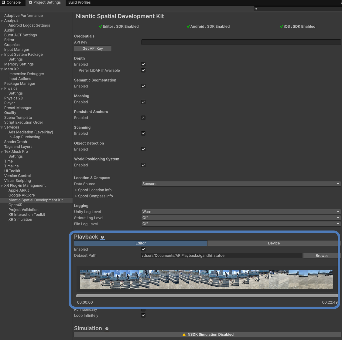Niantic SDK Settings