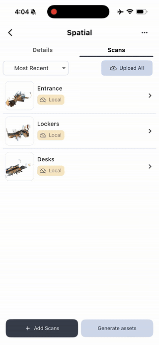 Uploading scans to the cloud in Scaniverse