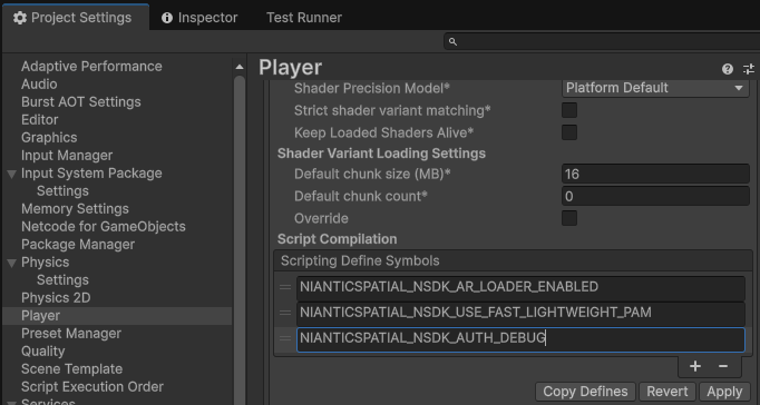 Update Scripting Define Symbols to include NIANTICSPATIAL_NSDK_AUTH_DEBUG
