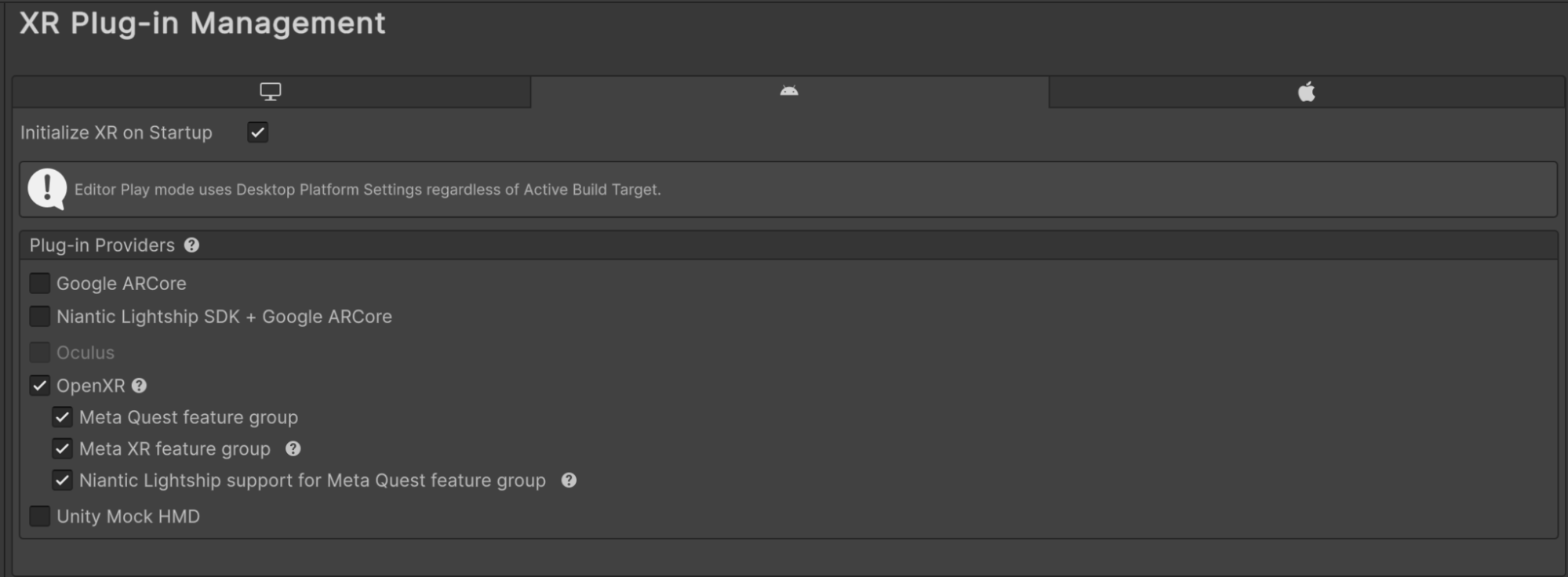 Setting the plugins for Meta Quest 3